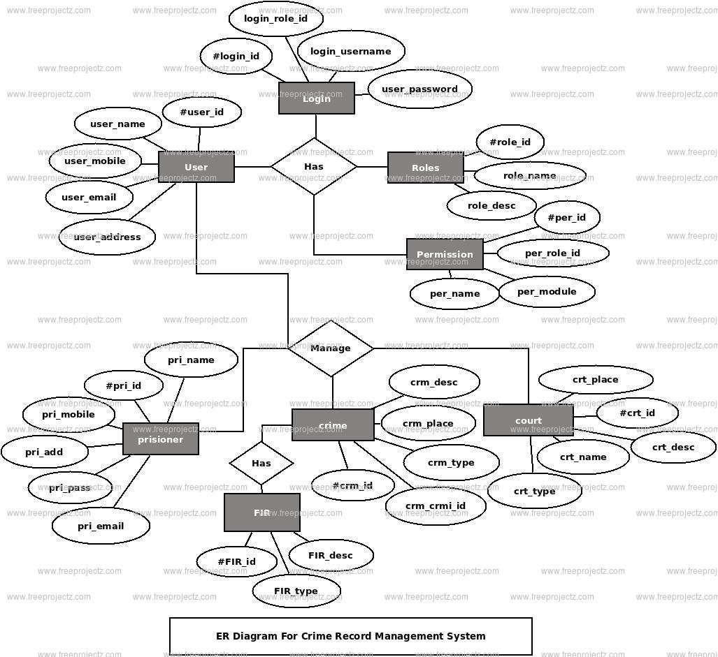 Crime Record Management System ER Diagram Academic Projects